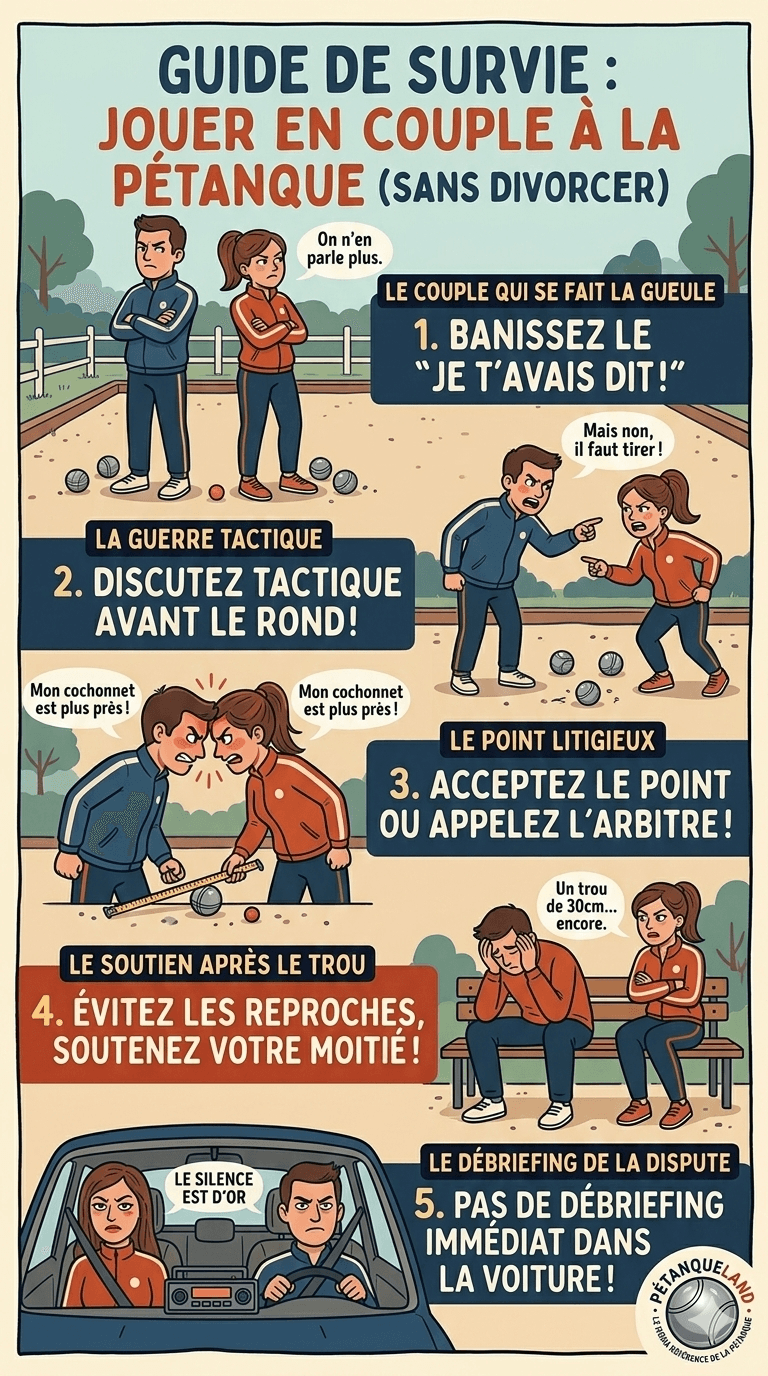 Pétanque und Paar: <span style="color: #ff4d4d;">Der Überlebensratgeber,</span> um sich nicht auf dem Feld scheiden zu lassen