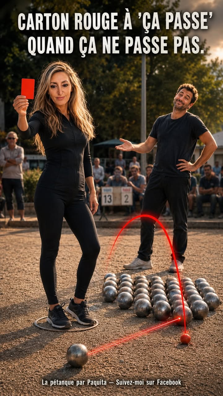 Arbitrage Paquita : Carton rouge à 'ça passe' quand ça ne passe pas 🚫 Tu connais le joueur qui dit ça - photo Facebook PetanqueLand
