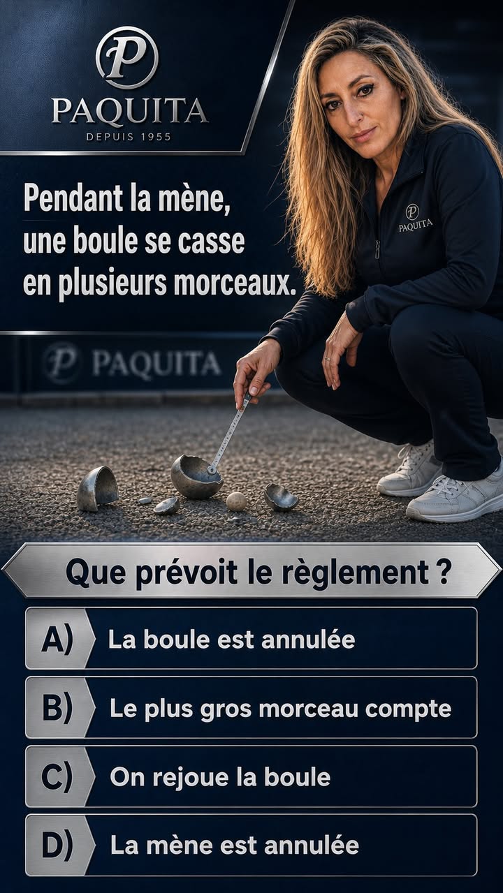 Quiz Paquita : Pendant la mène, une boule se casse en plusieurs morceaux. Que prévoit le règlement