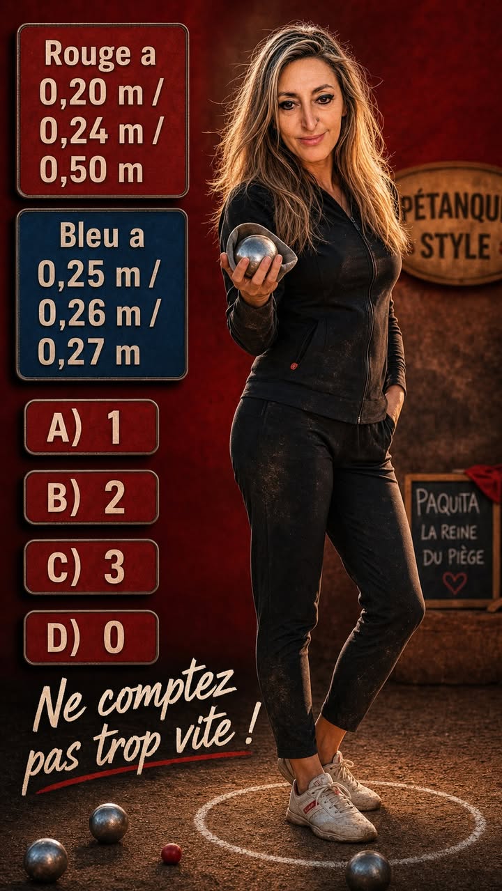 Quiz Paquita : Quiz réglementation : Deux boules rouges sont plus proches du but que la meilleure bleue : combien de points marque Rouge