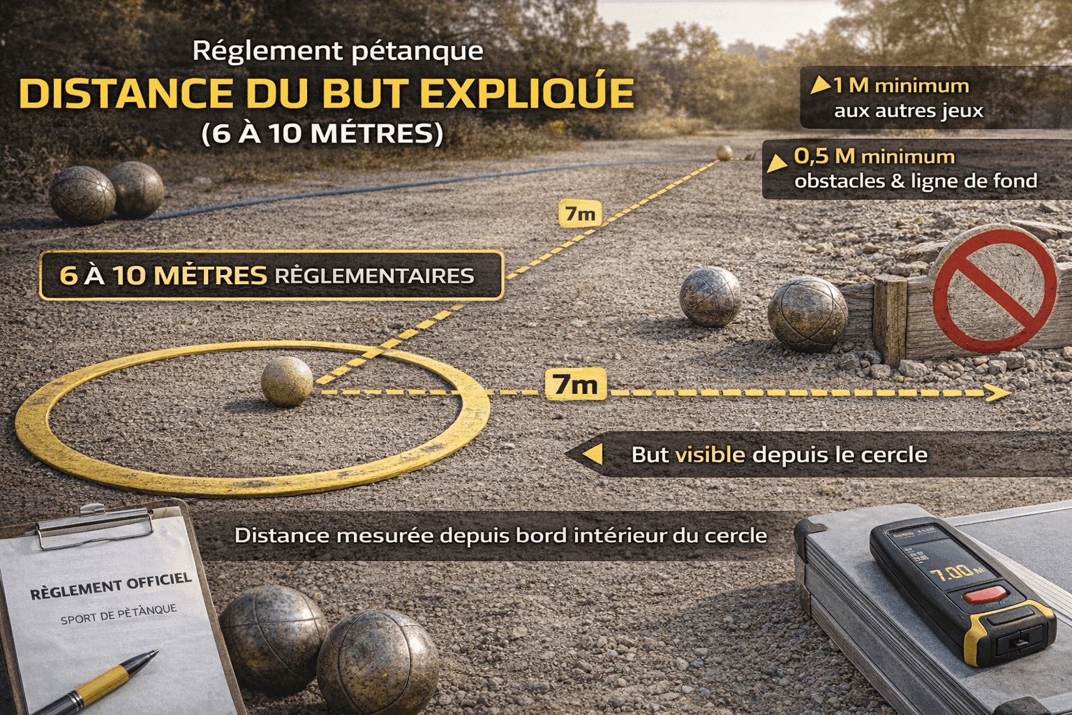 Règlement pétanque : distance du but (cochonnet) de 6 à 10 mètres