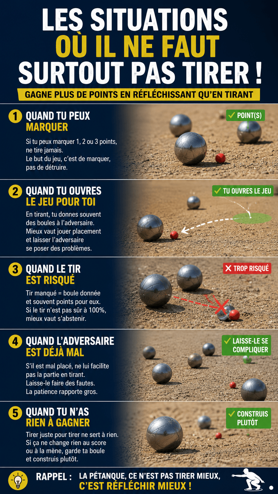 Pétanque : Quand ne faut-il surtout pas tirer ?