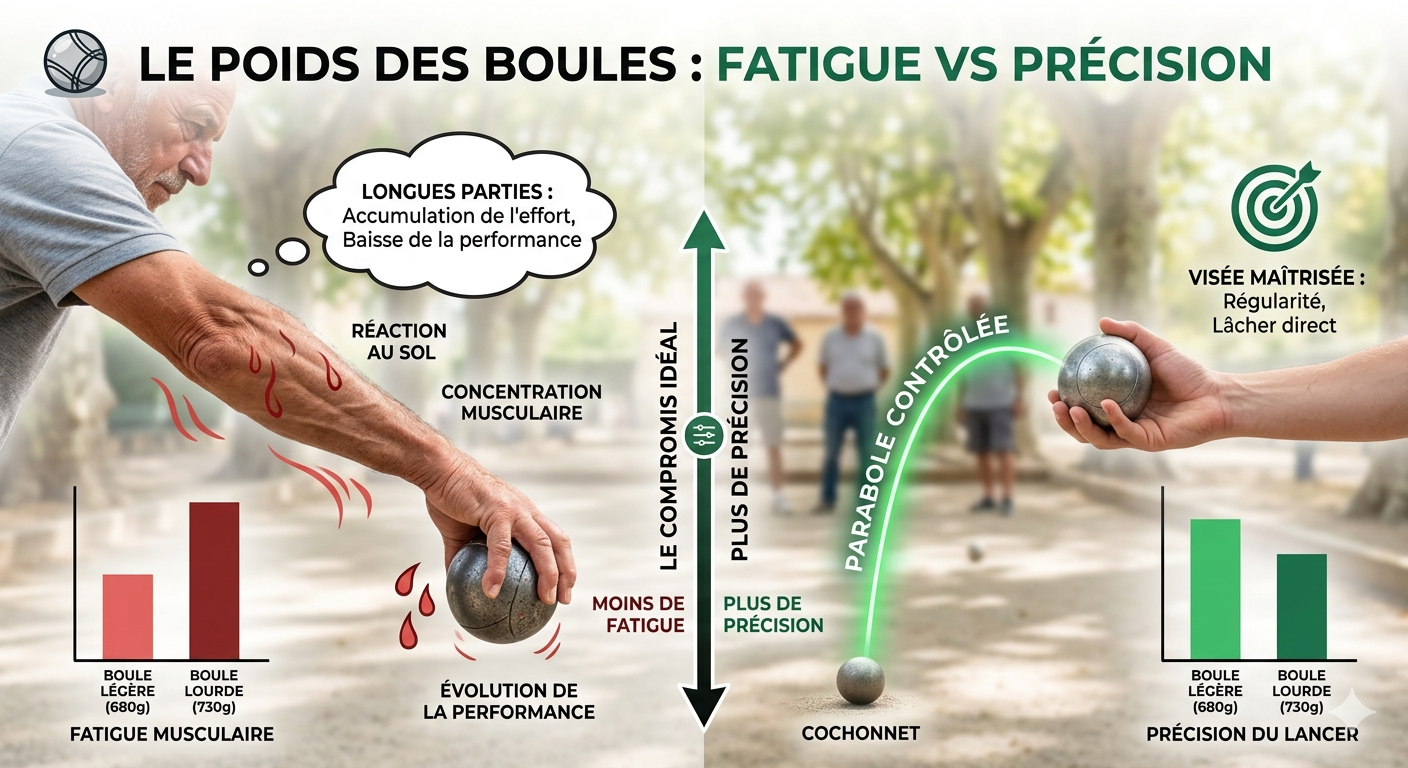 Choisir le poids de ses boules de pétanque : Le dilemme entre fatigue et précision