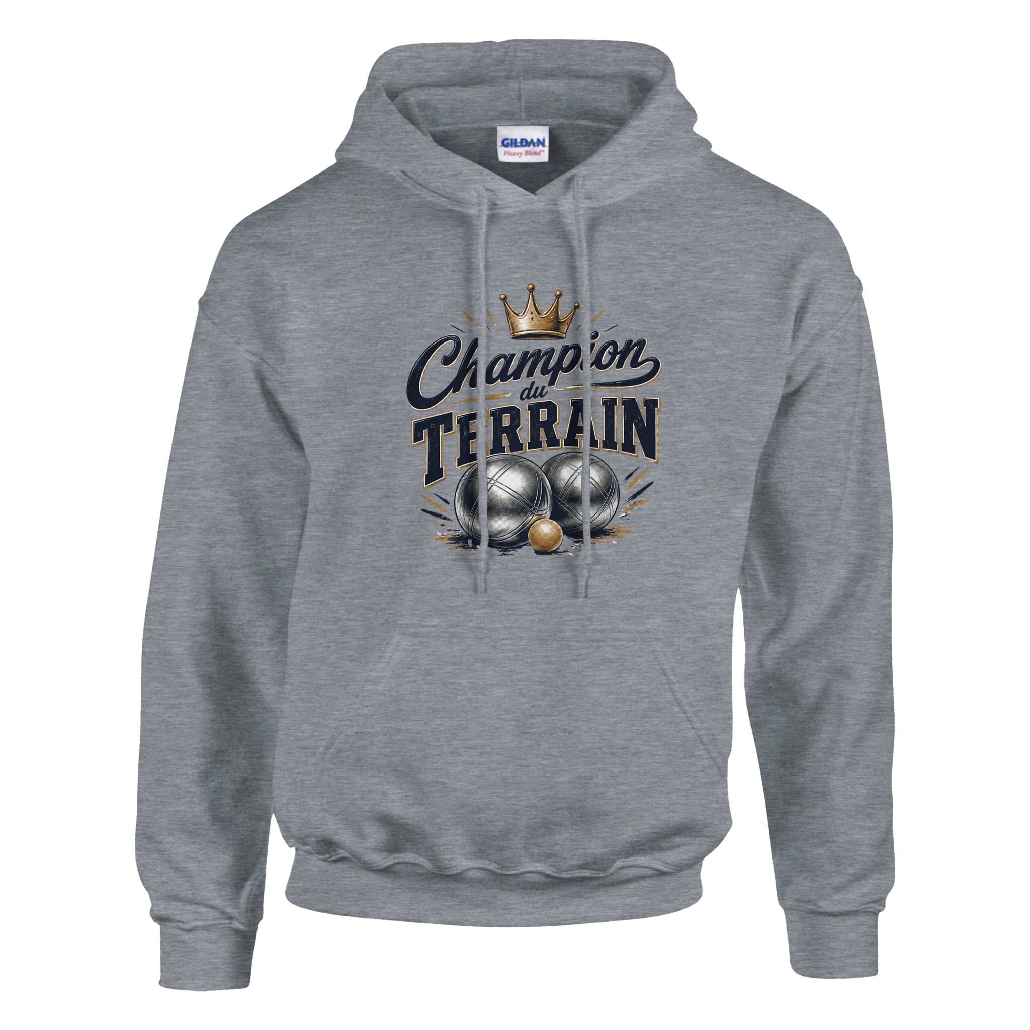 Sweat à capuche Sweat à capuche pétanque « Champion du terrain »  | Gildan® 18500 Graphite bruyère